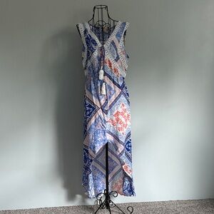 Elegant High-Low‎ Sleeveless Dress in Blue and Red